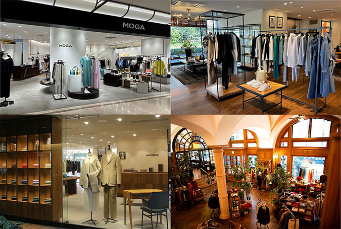 ビギホールディングス各社ブランド店舗（Papas、martinique、JOHN SMEDLEY、MOGA）