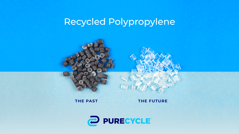 リサイクルポリプロピレン樹脂</br>
既存技術(THE PAST)、PureCycle技術(THE FUTURE)